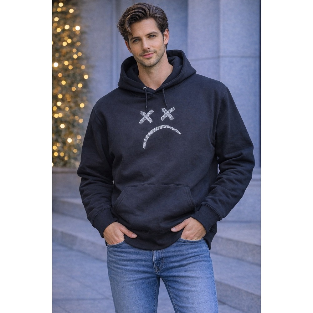 Oh That Sucked We All Die Hoodie Black Graphic Sad Face Pullover